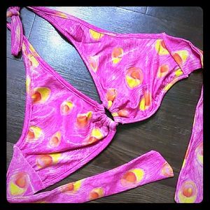 Shiny pink print halter bikini top DD / Large